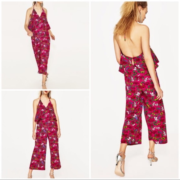 NWT Zara XS Red Floral Strappy Flounce Romper - Picture 4 of 5